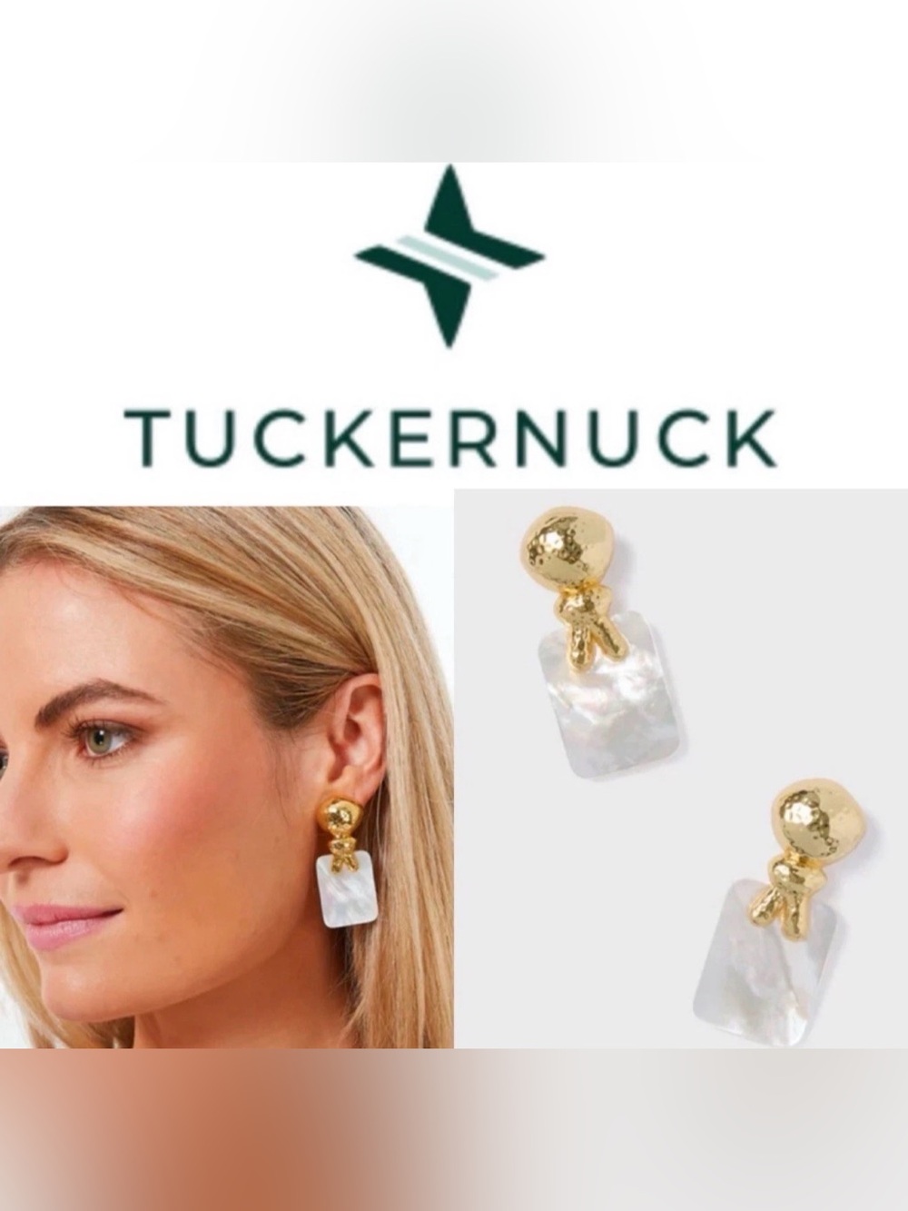 Tuckernuck Jacqueline Gold and Mother-of-Pearl Rectangular Drop Earrings